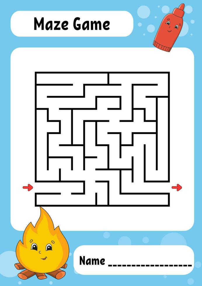 Square maze. Game for kids. Funny labyrinth. Education developing worksheet. Activity page. Puzzle for children. cartoon style. Riddle for preschool. Logical conundrum. Color vector illustration.