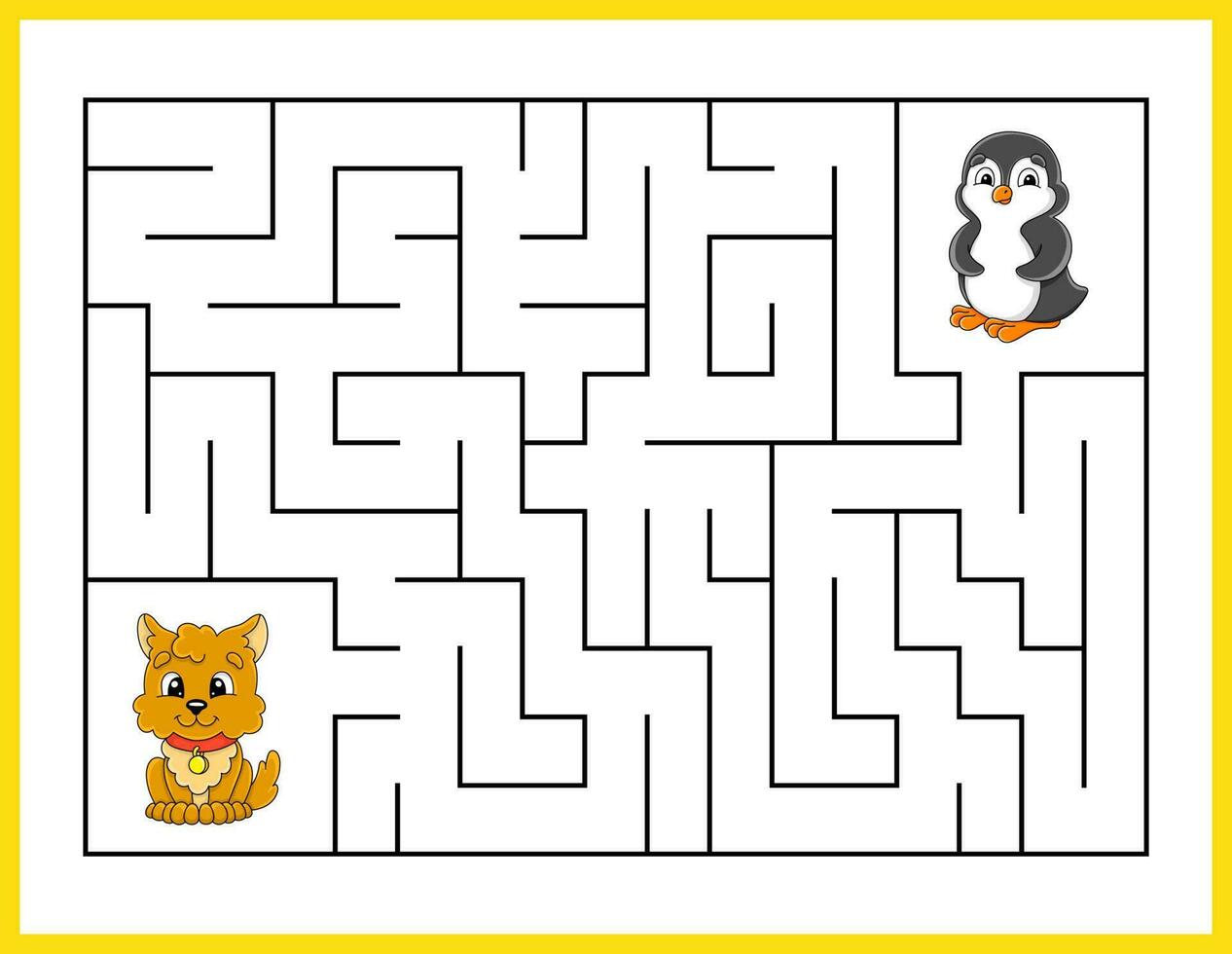 Rectangle maze. Game for kids. Funny labyrinth. Education developing worksheet. Activity page. Puzzle for children. cartoon style. Riddle for preschool. Logical conundrum. Vector illustration.