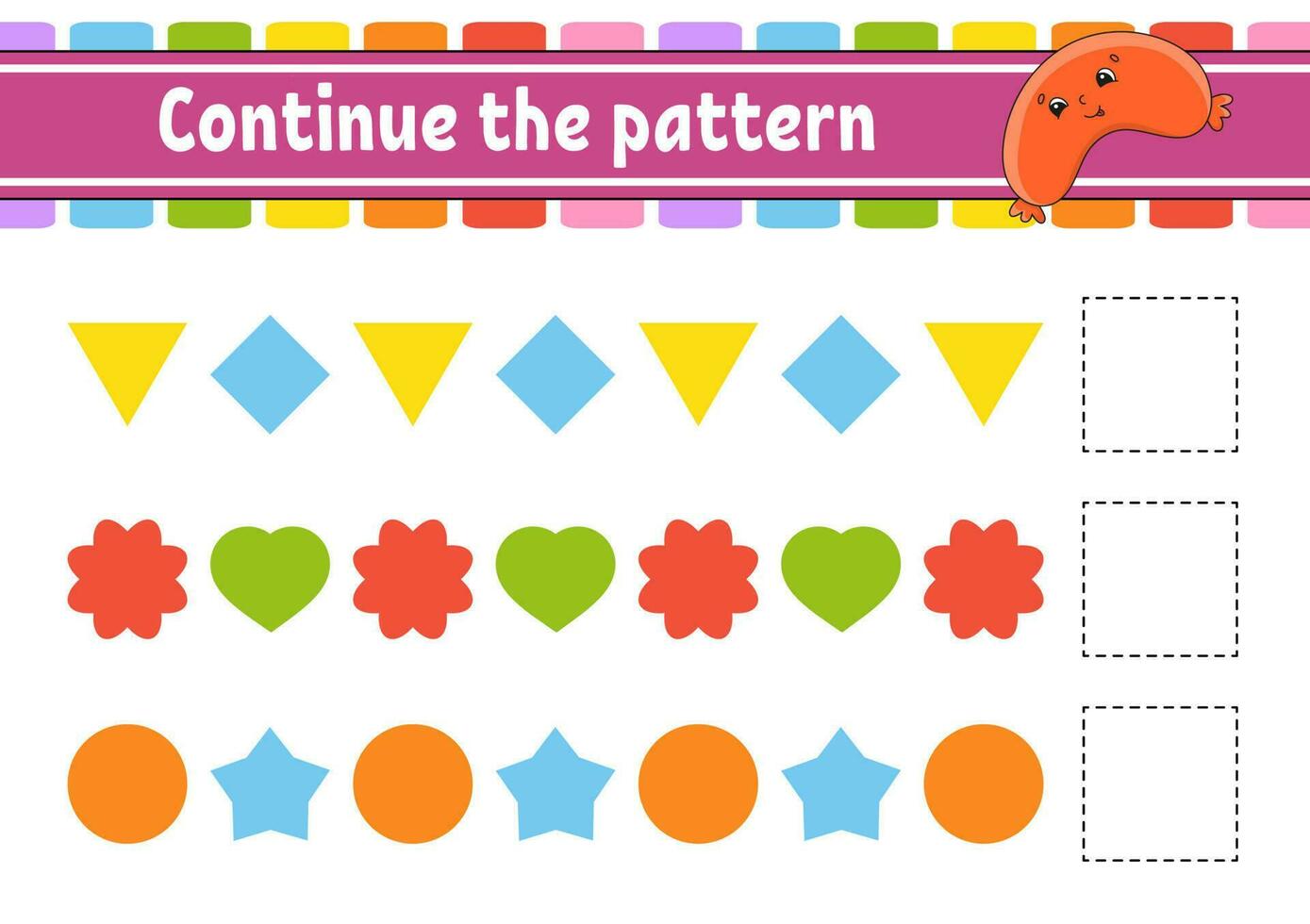 Continue the pattern. Education developing worksheet. Game for kids. Activity page. Puzzle for children. Riddle for preschool. Cute cartoon style. Vector illustration.