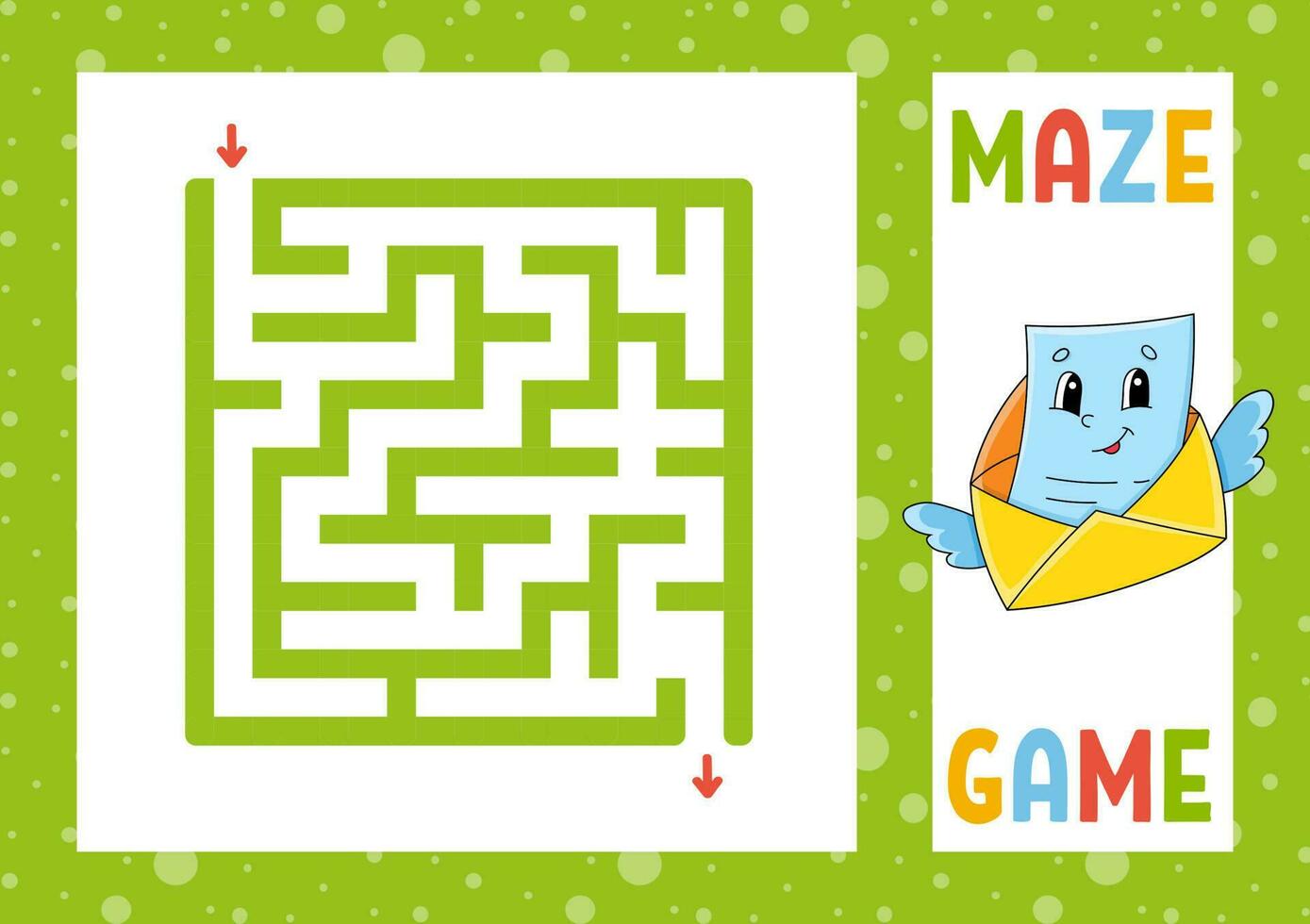 Square maze. Game for kids. Puzzle for children. Happy character. Labyrinth conundrum. Color vector illustration. Find the right path. Isolated vector illustration. cartoon style.