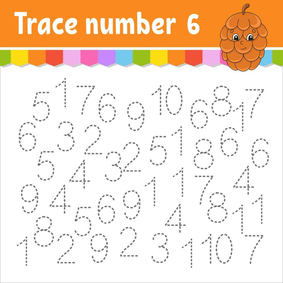 Trace number . Handwriting practice. Learning numbers for kids. Education developing worksheet. Activity page. Vector illustration.
