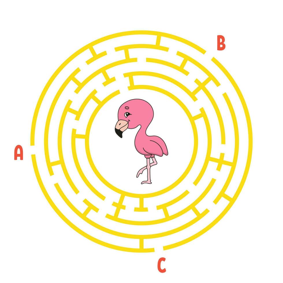 Circle maze. Game for kids. Puzzle for children. Round labyrinth conundrum. Color vector illustration. Find the right path. Education worksheet.