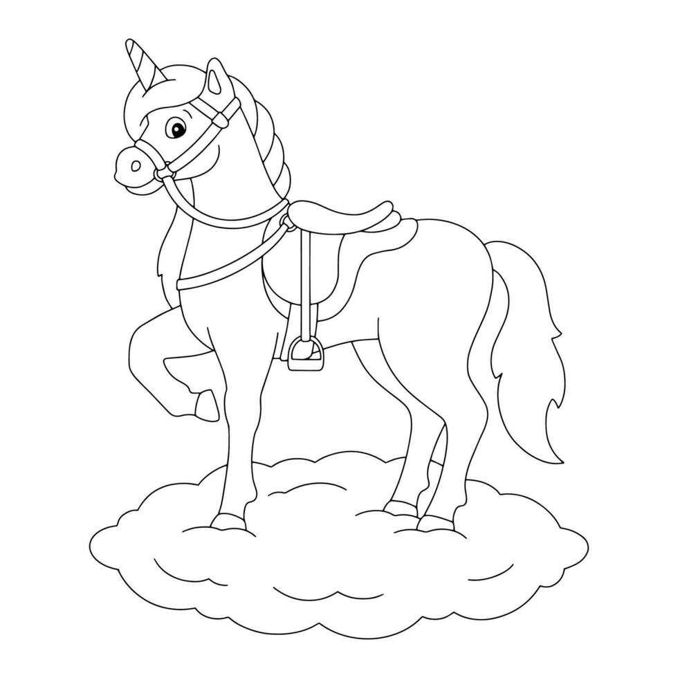 unicornio mágico. caballo de hadas. página de libro para colorear para niños. personaje de estilo de dibujos animados. ilustración vectorial aislado sobre fondo blanco. vector