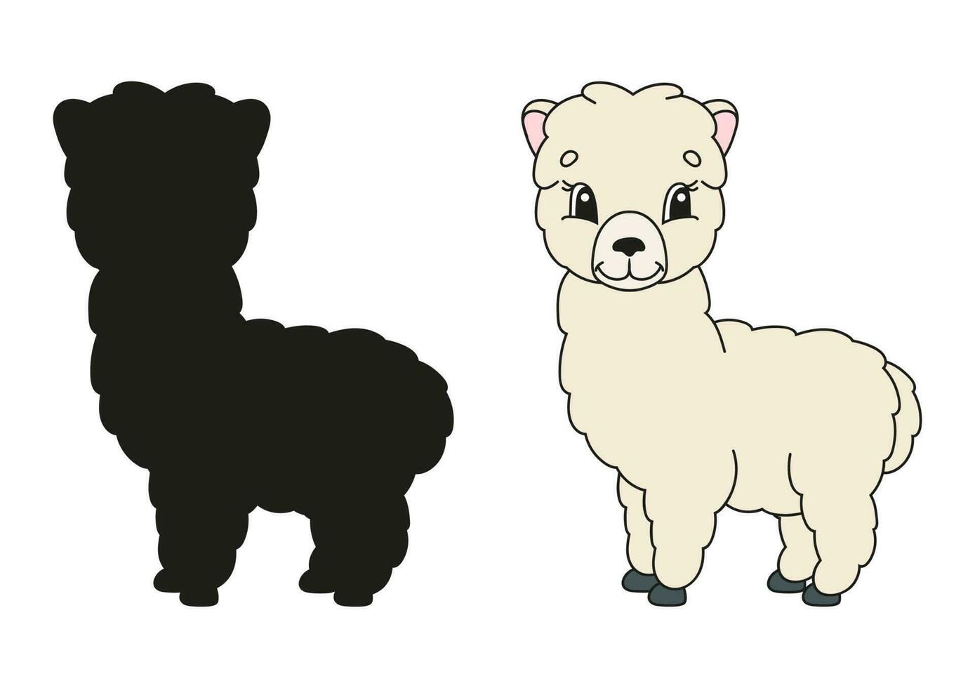 Black silhouette alpaca. Design element. Vector illustration isolated on white background. Template for books, stickers, posters, cards, clothes.