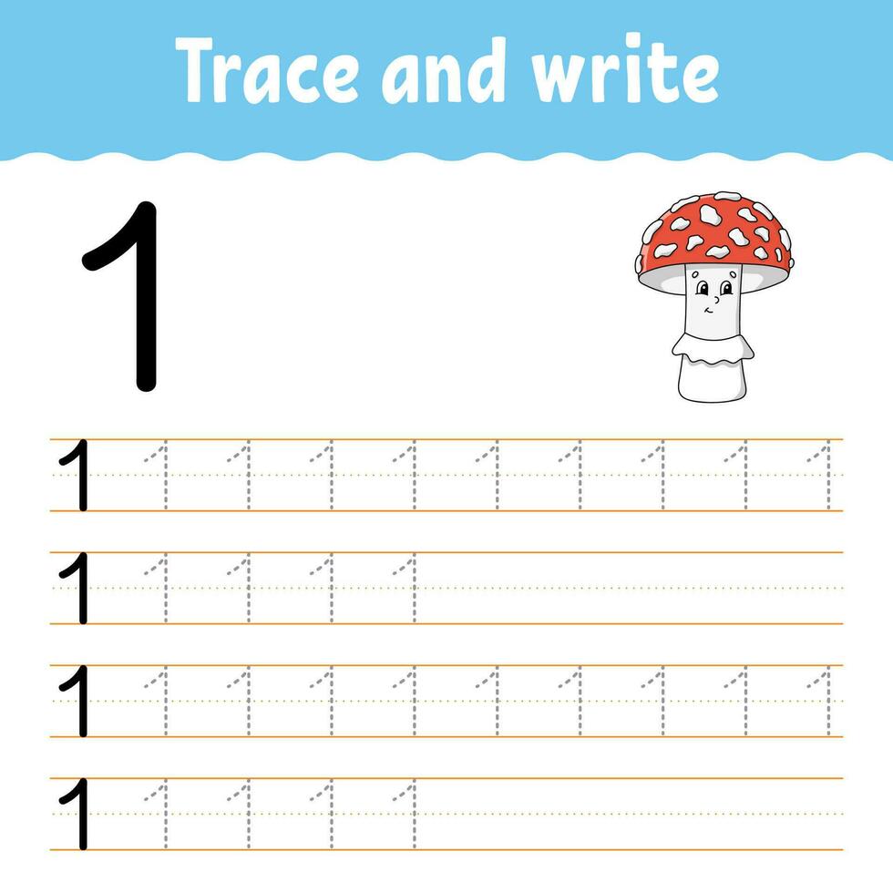 Learn Numbers. Trace and write. Handwriting practice. Learning numbers for kids. Education developing worksheet. Color activity page. Vector illustration.