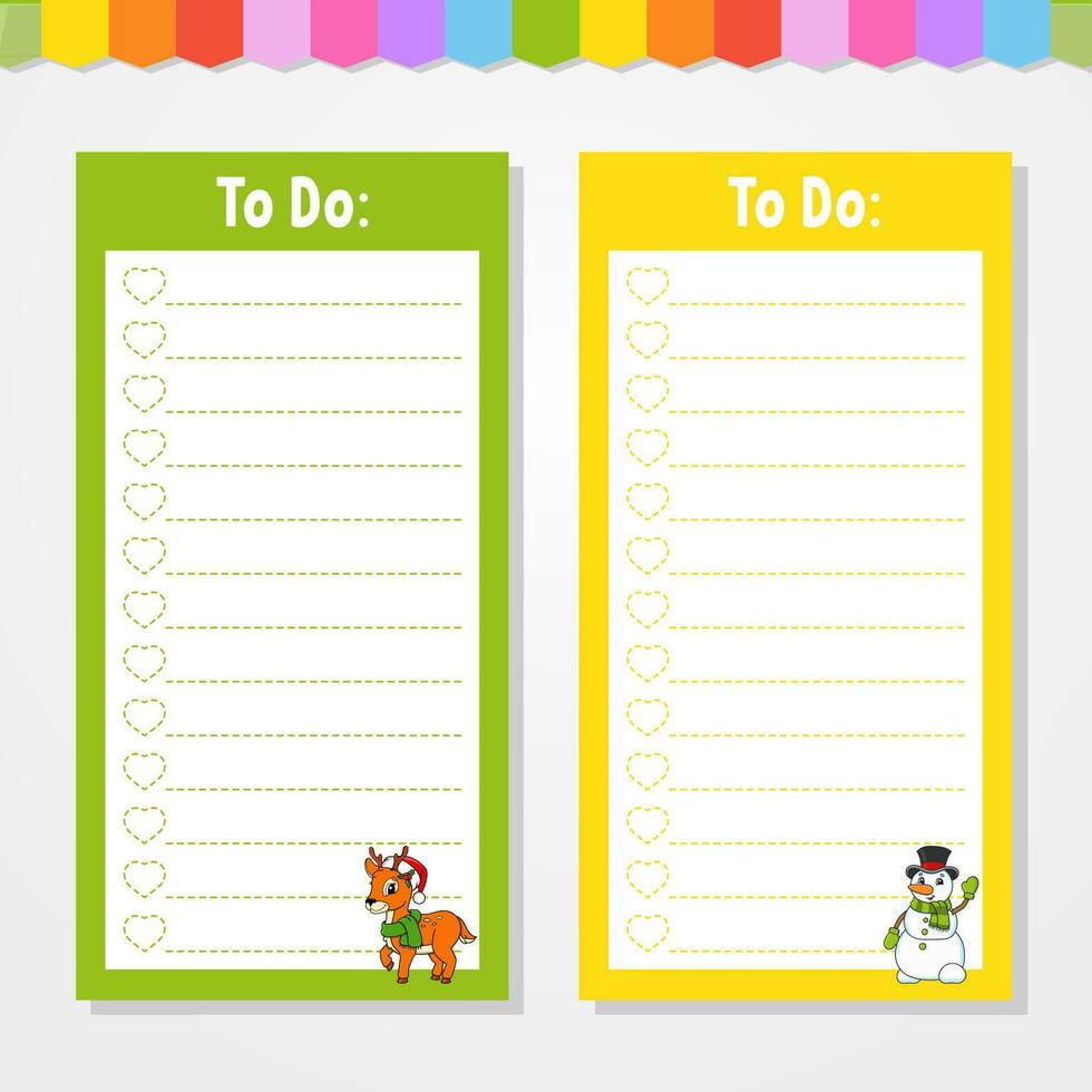 To do list for kids. Empty template. The rectangular shape. Funny character. cartoon style. For the diary, notebook, bookmark. Vector illustration.