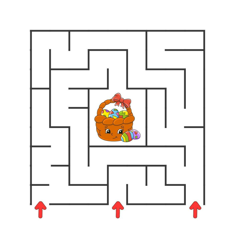 Square maze. Game for kids. Puzzle for children. cartoon character. Labyrinth conundrum. Color vector illustration.