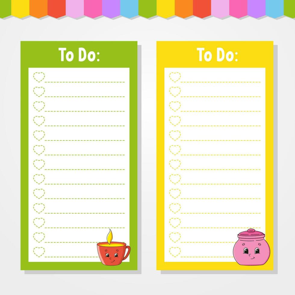 To do list for kids. Empty template. The rectangular shape. Isolated color vector illustration. Funny character. cartoon style.