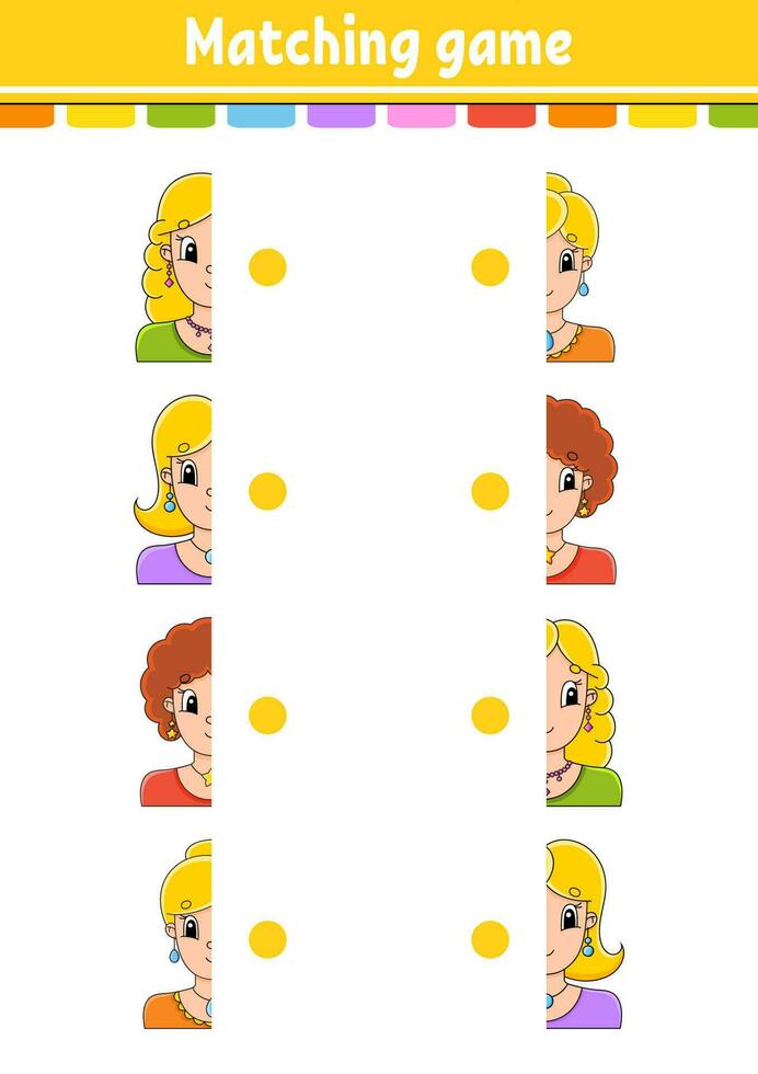 Matching game. Draw a line. Education developing worksheet. Activity page with color pictures. Riddle for children. Isolated vector illustration. Cute character. Cartoon style.