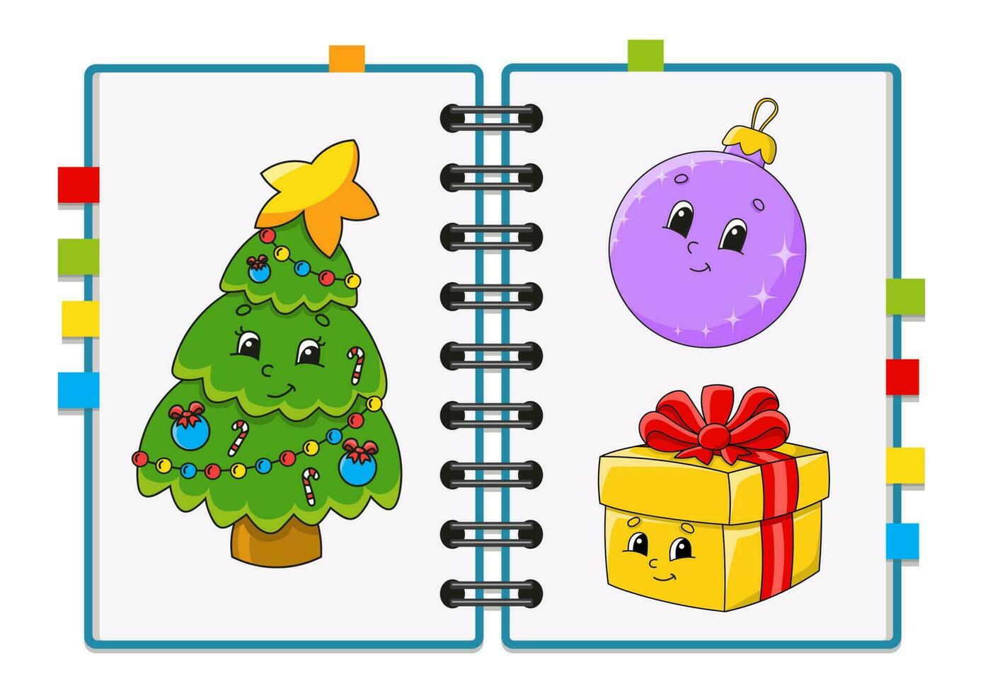 Set of stickers with cute cartoon characters. Winter clipart. Christmas theme. Colorful pack. Vector illustration. Patch badges collection for kids. For daily planner, organizer, diary.