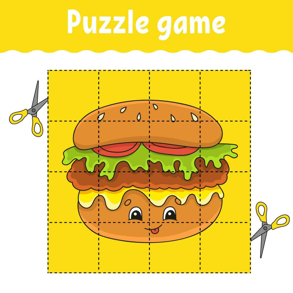 Puzzle game for kids. Education developing worksheet. Learning game for children. Color activity page. Barbecue theme. Riddle for preschool. Isolated vector illustration in cartoon style.