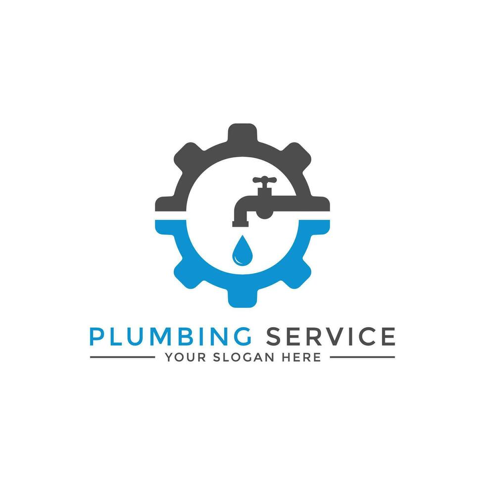 Plumbing service logo design template with gear symbol and water drop vector