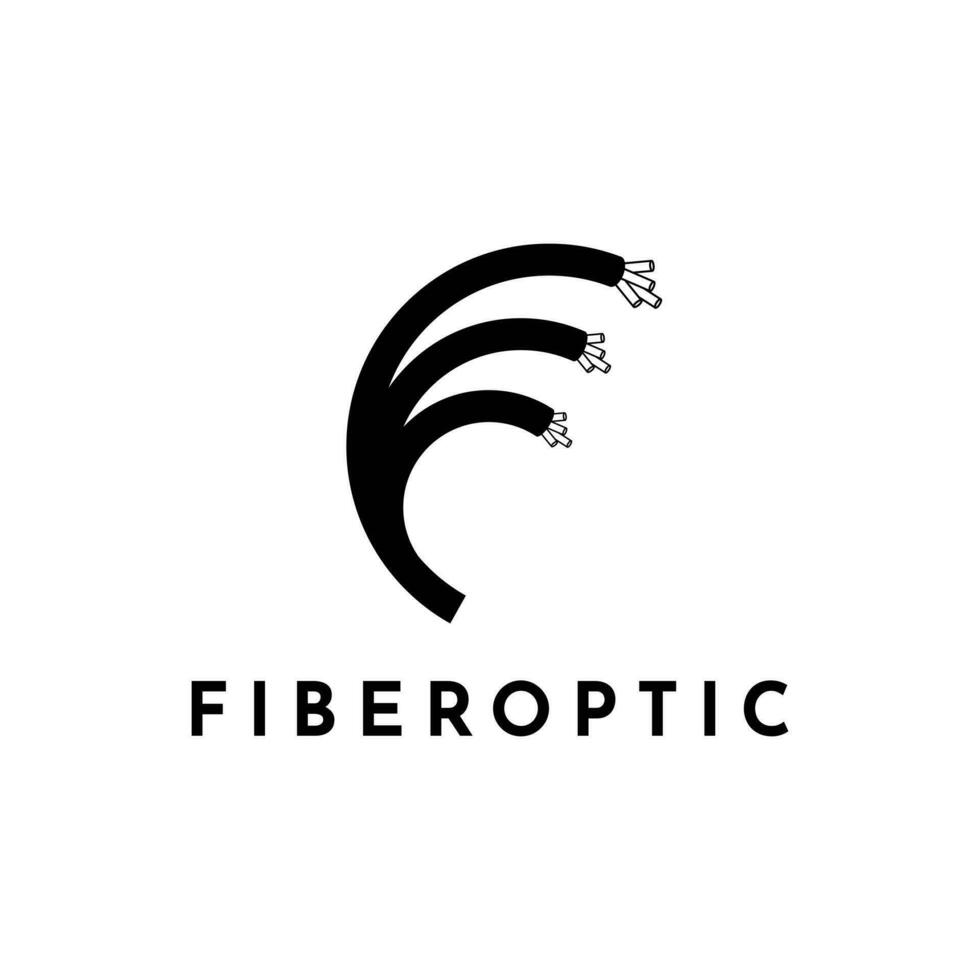 fibra óptico cable logo diseño plantilla, cable en el forma de el letra F vector
