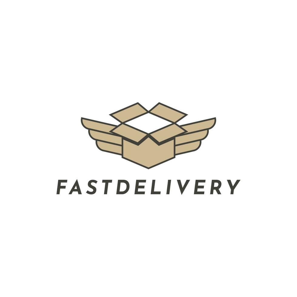 Delivery Logo Design Concept With Box Symbol and Wings vector