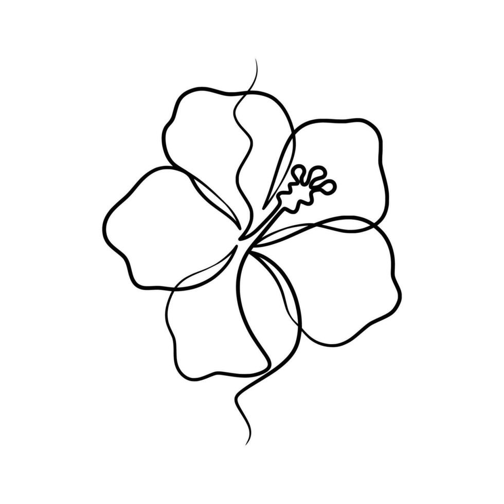 continuo uno línea Arte dibujo de belleza hibisco flor vector