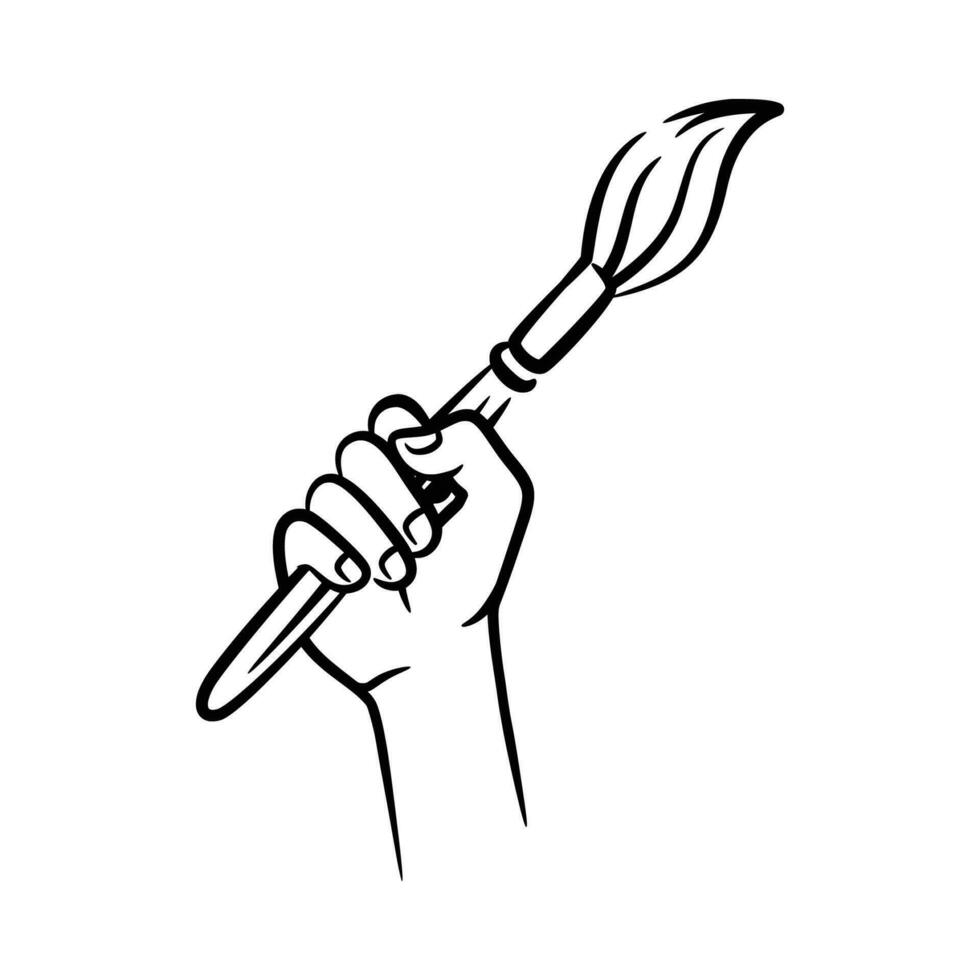 A fist hand holding a decorators paintbrush vector