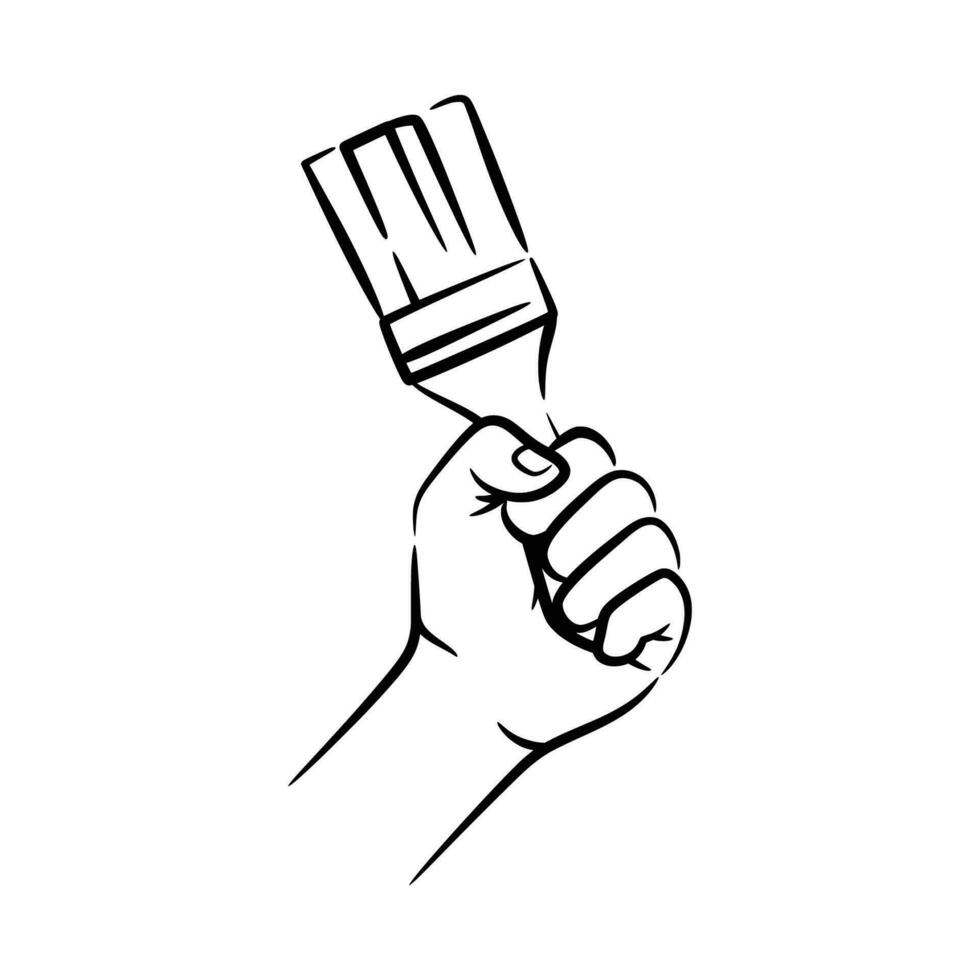 A fist hand holding a decorators paintbrush vector