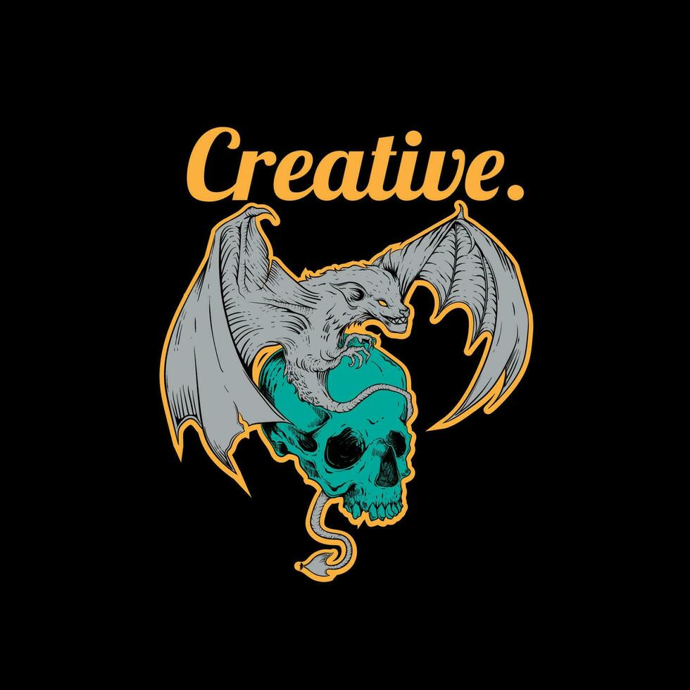 design logo skull and bat vector illustration