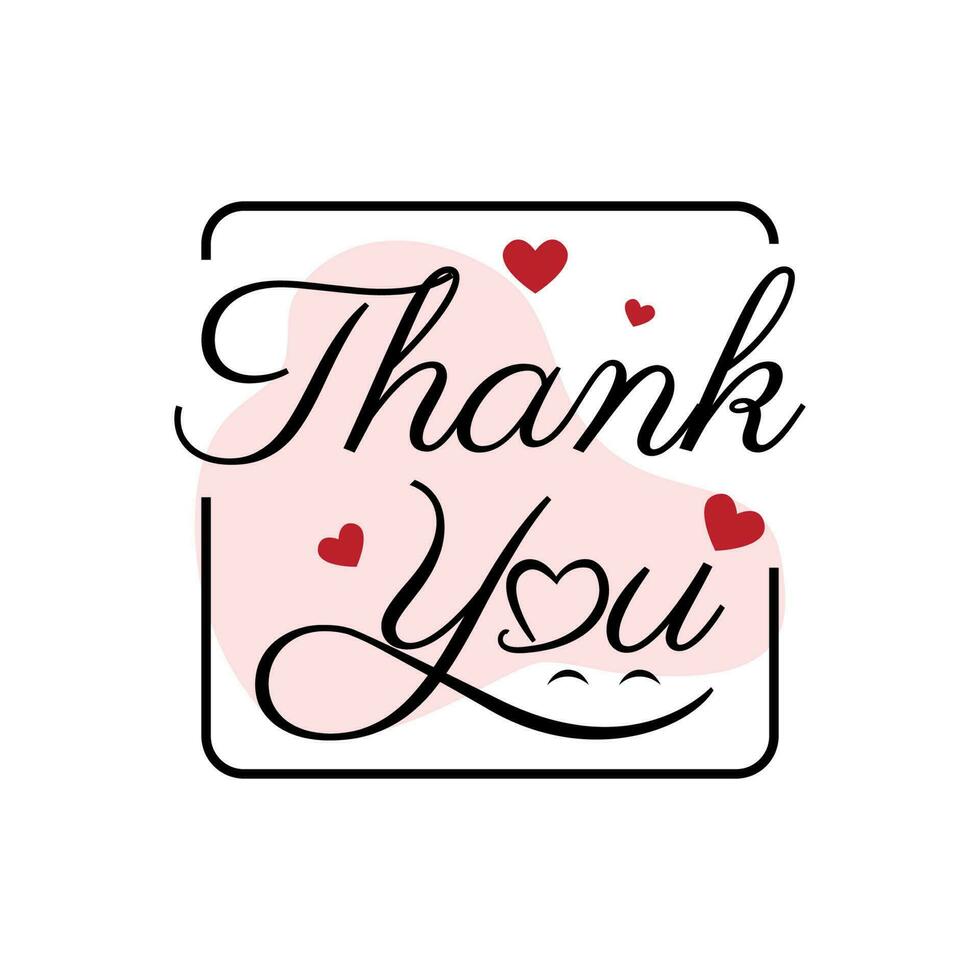 lettering thank you for greeting card with hearth shapes and smile face vector