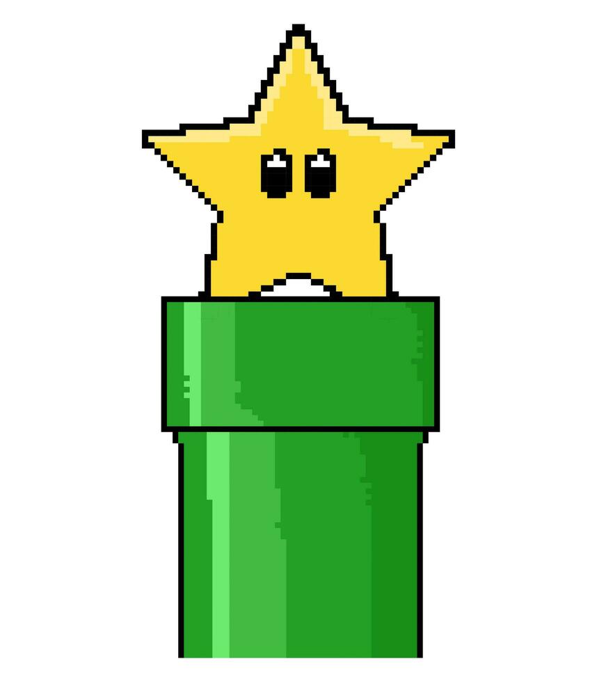 Pipes. Warp Pipes Super Mario games. Pixel Star Extra Life for Mario Bros. vector