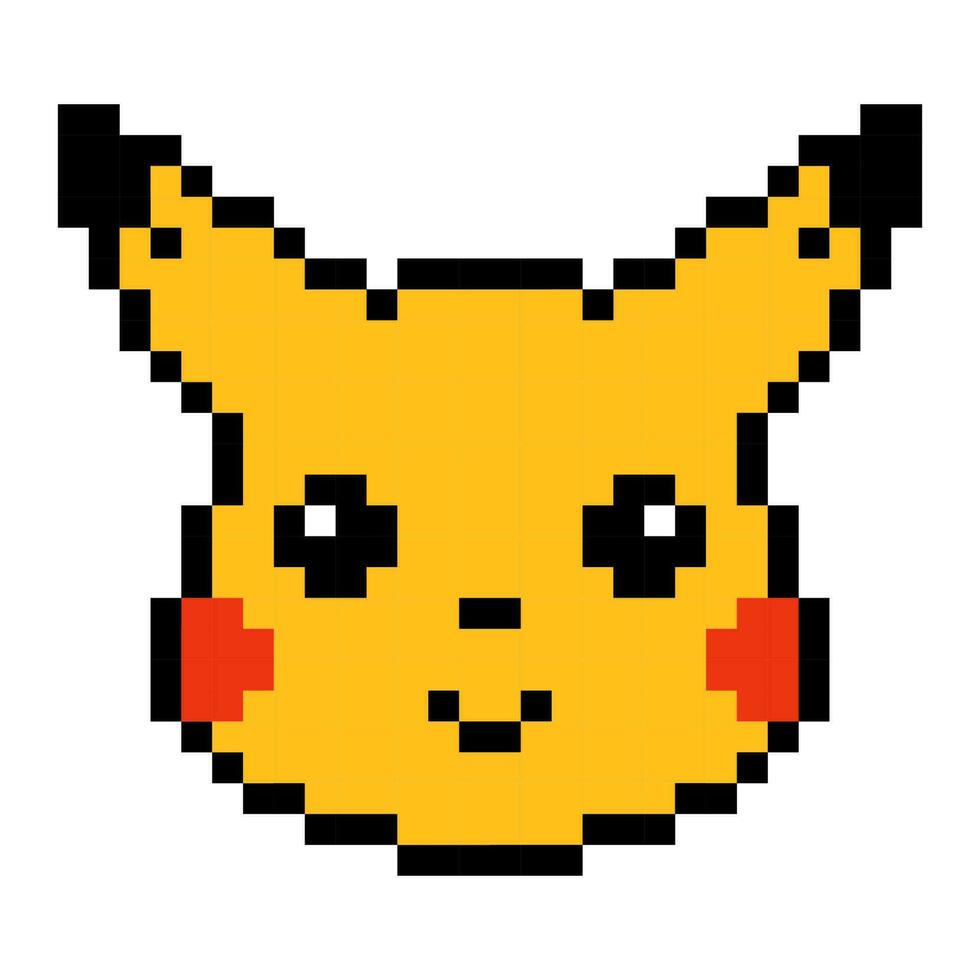 pikachu pixel art. 90s cartoon character vector