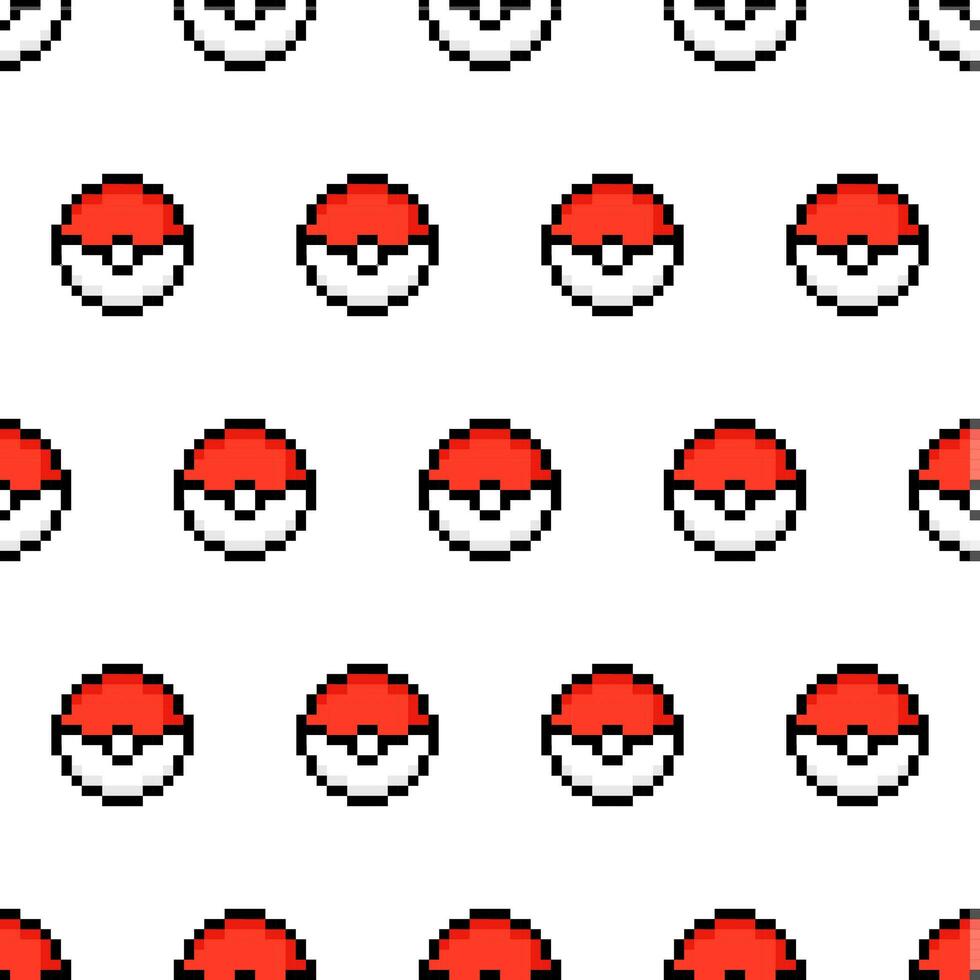 Pattern pokeball.Red and white ball of the popular cartoon 90s pixel art. vector