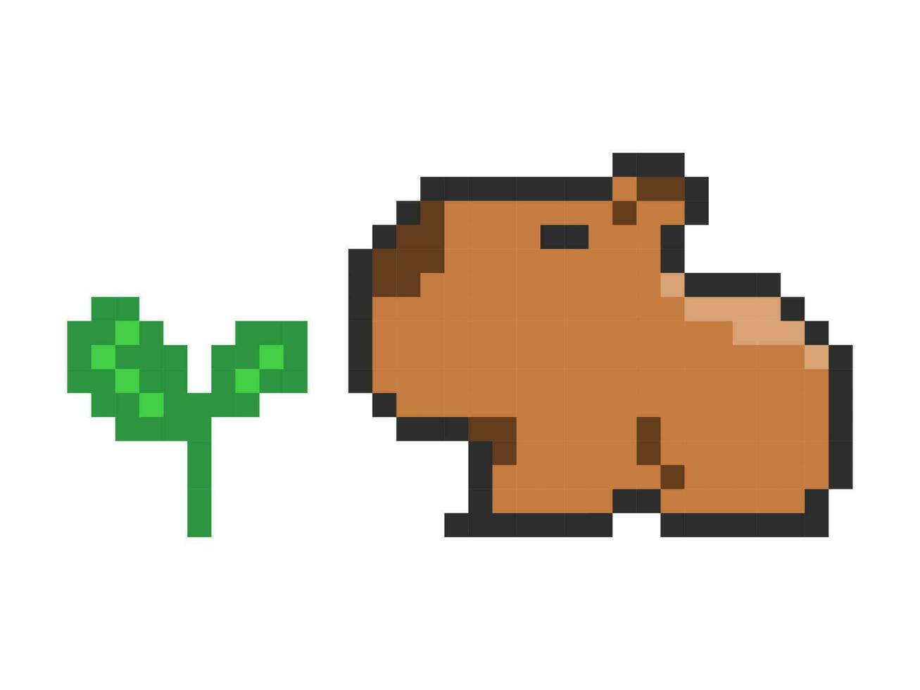 Capybara illustration. Cute animal capybara in pixel art vector