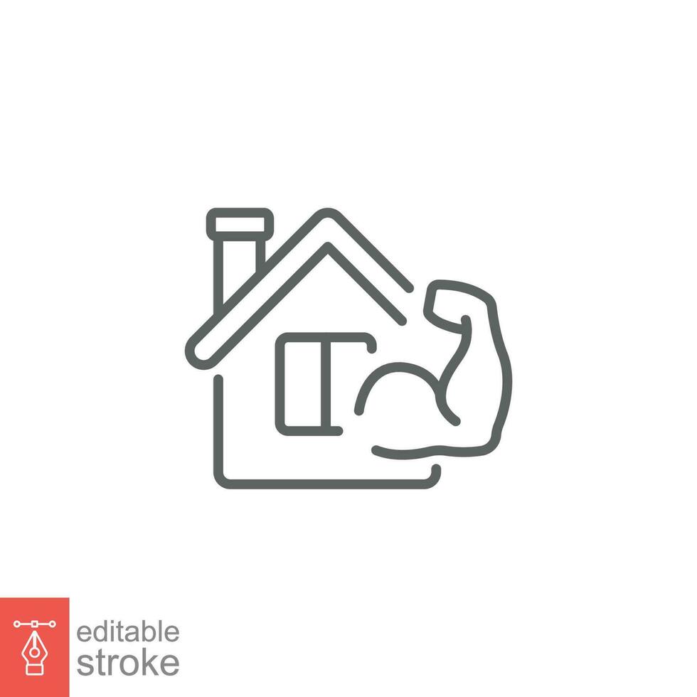 Home workout icon. Simple outline style. Gym, exercise, house training, active, fitness, fit, sport concept. Thin line symbol. Vector illustration isolated on white background. Editable stroke EPS 10.
