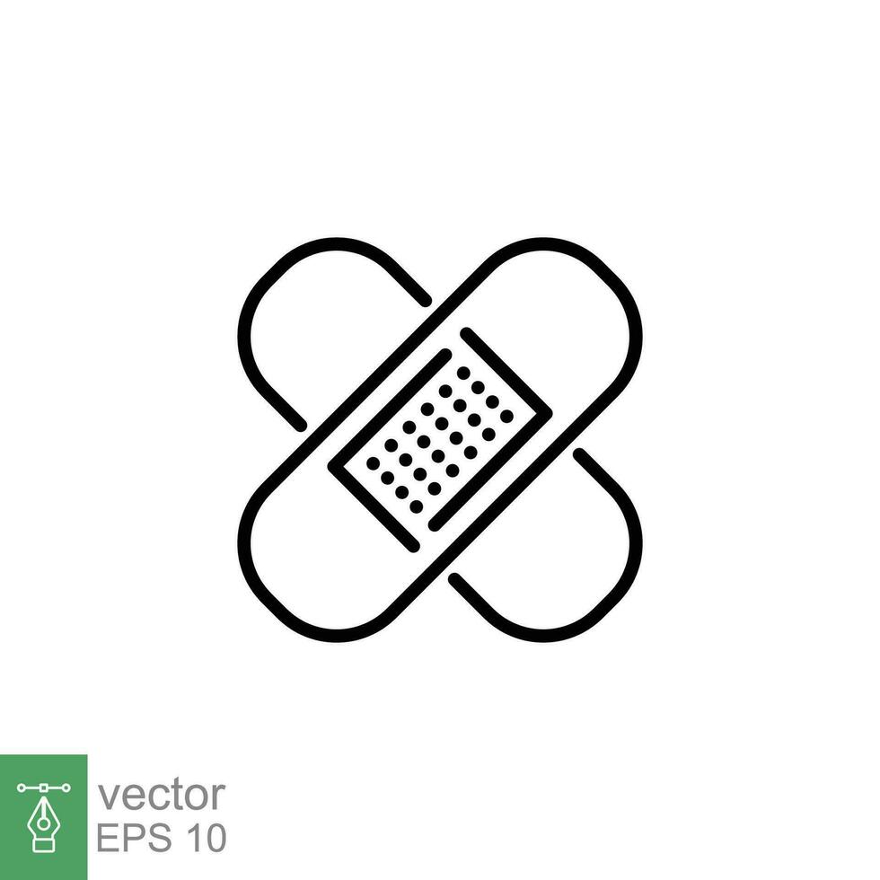 Adhesive plaster icon. Simple outline style. Heal, bandage, wound, cure hurt, repair, recovery, medicine concept. Thin line symbol. Vector illustration isolated on white background. EPS 10.