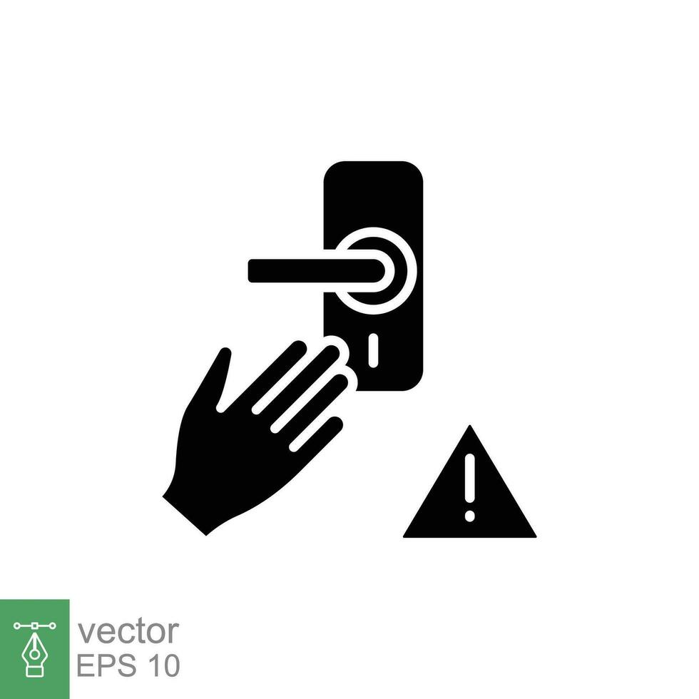 Avoid touching door knob surface icon. Simple solid style. Public door catch handle, button, safety concept. Black silhouette, glyph symbol. Vector illustration isolated on white background. EPS 10.