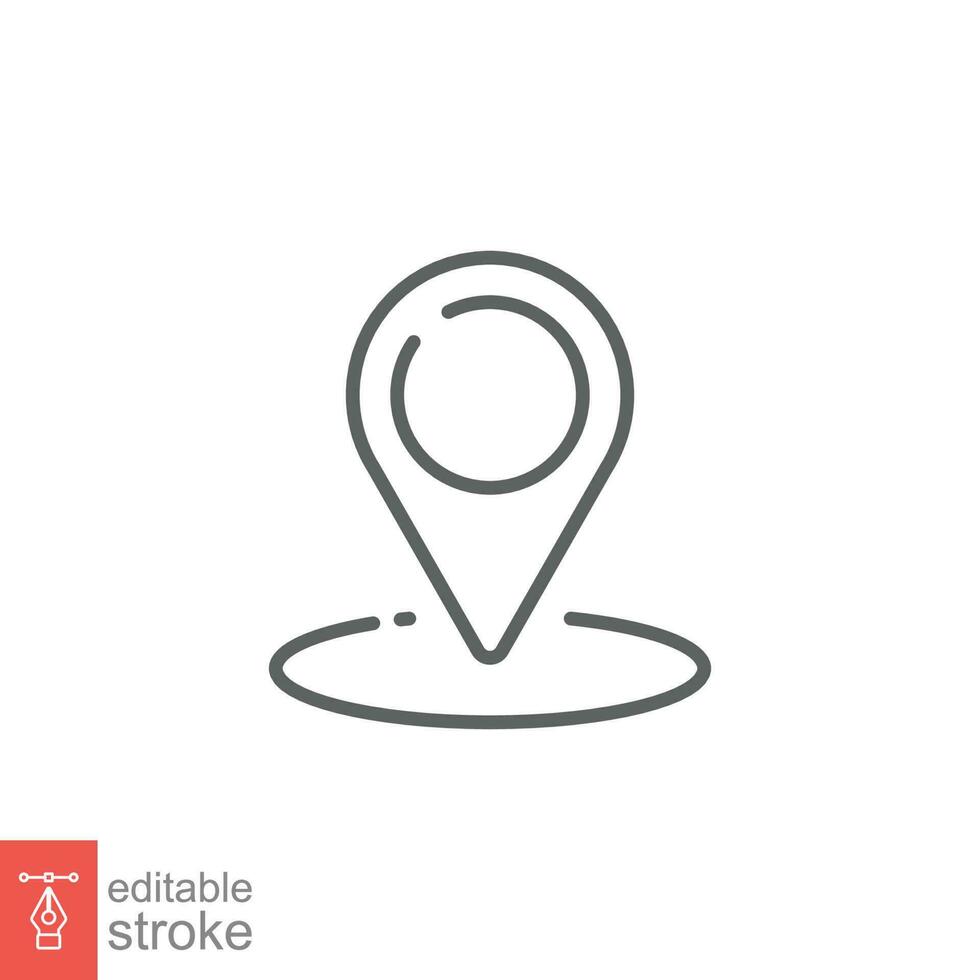 Pin location icon. Simple outline style. Map pinpoint, place marker, position mark, gps, navigation concept. Thin line symbol. Vector illustration isolated on white background. Editable stroke EPS 10.