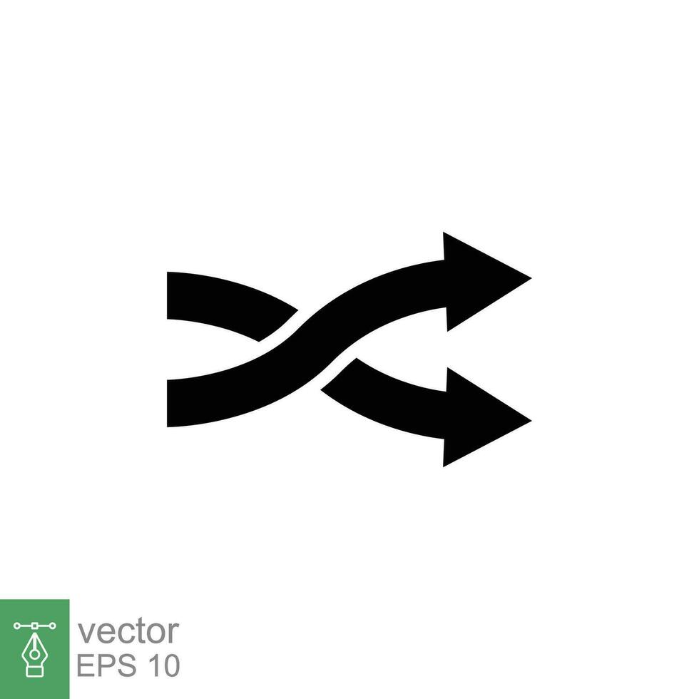 Redirection icon. Simple solid style. Redirect arrow, two intertwining arrows, cross, change concept. Black silhouette, glyph symbol. Vector illustration isolated on white background. EPS 10.