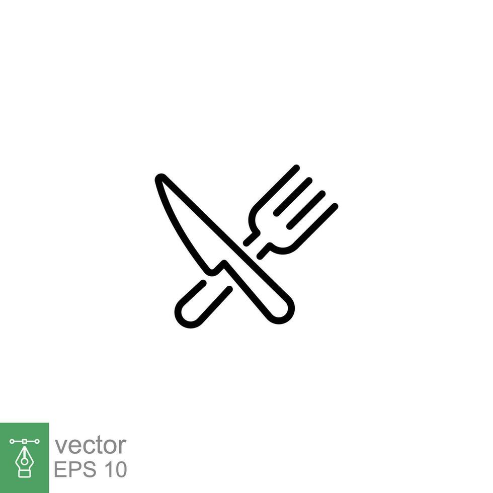 Cutlery icon. Simple outline style. Fork and knife, plate, silverware, tableware, restaurant business concept. Thin line symbol. Vector illustration isolated on white background. EPS 10.