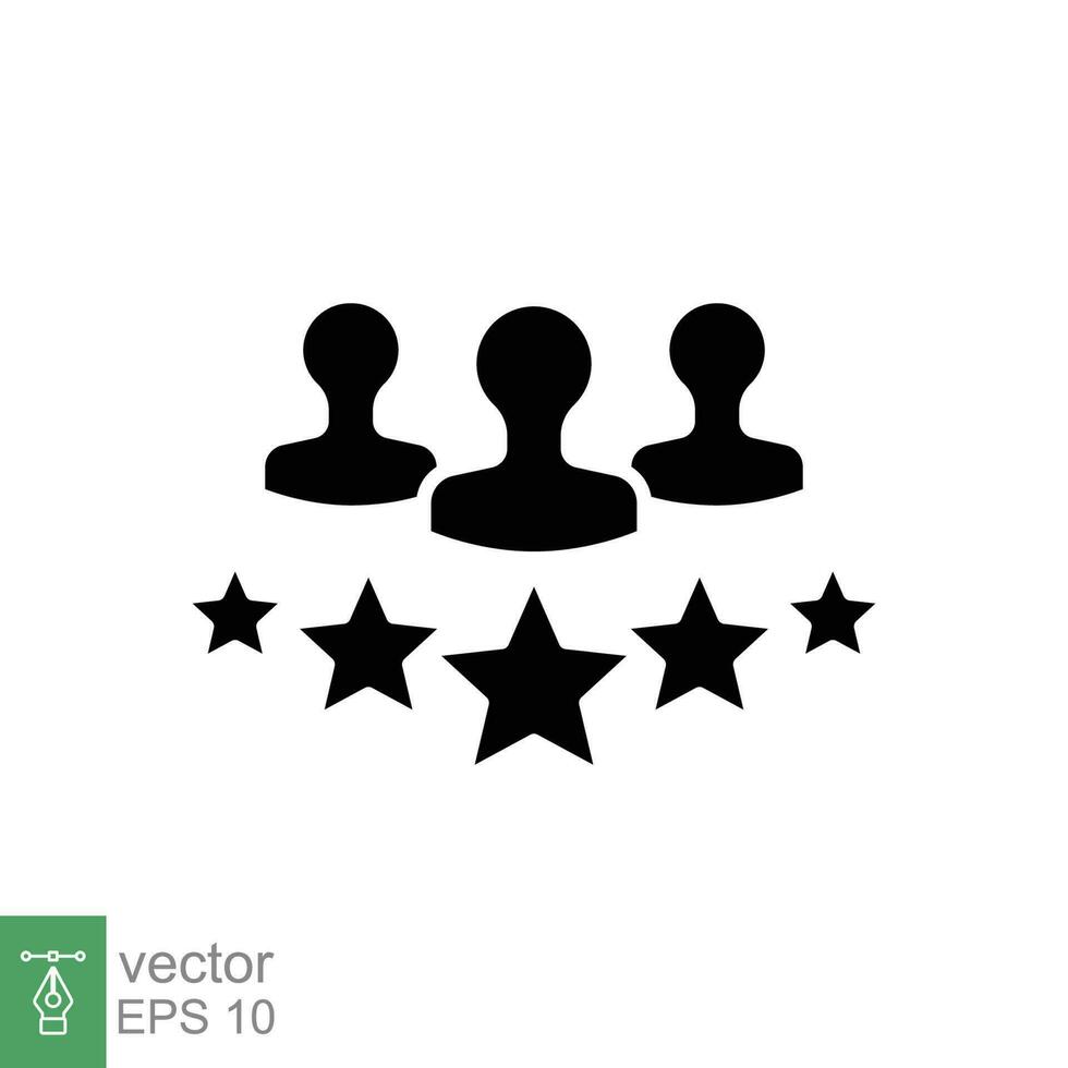 Client satisfaction icon. Simple solid style. Customer, team, people, five stars, rating, quality concept. Black silhouette, glyph symbol. Vector illustration isolated on white background. EPS 10.