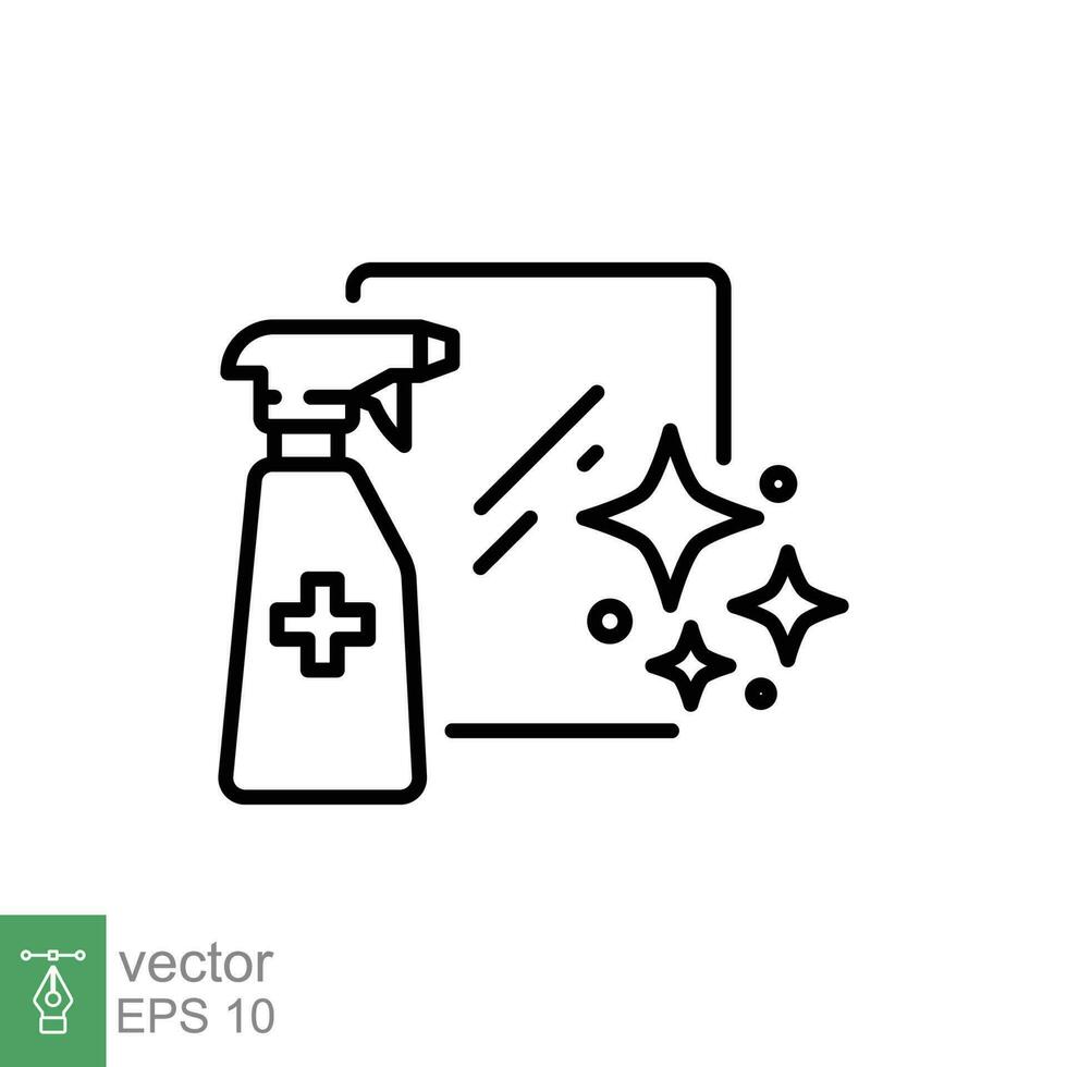 Sanitizing surface icon. Simple outline style. Antibacterial spray, disinfection surface, easy cleaning concept. Thin line symbol. Vector illustration isolated on white background. EPS 10.