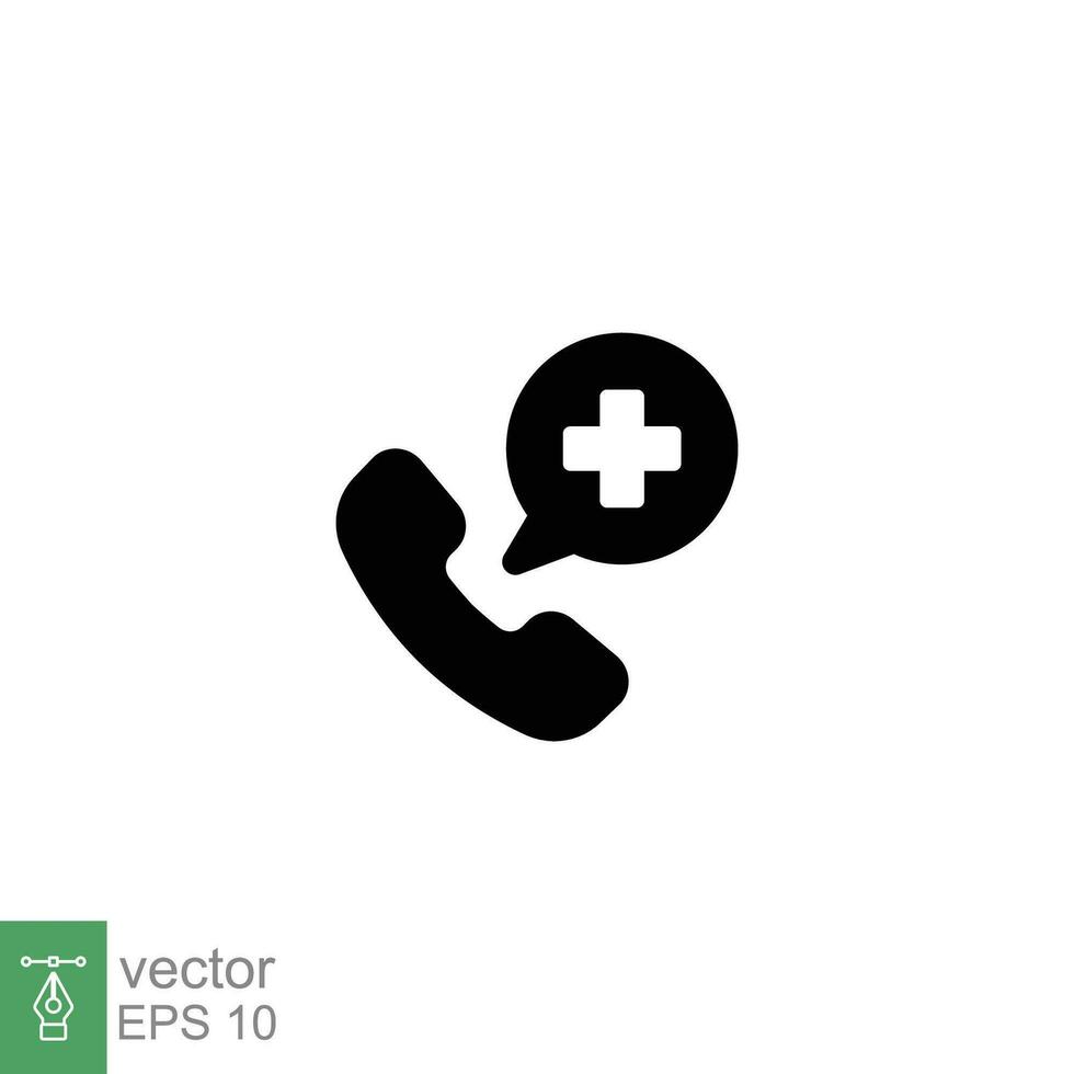 emergencia llamada icono. sencillo sólido estilo. primero ayuda, teléfono con cruzar firmar, médico teléfono concepto. negro silueta, glifo símbolo. vector ilustración aislado en blanco antecedentes. eps 10