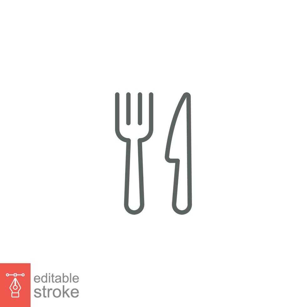 Cutlery icon. Simple outline style. Fork and knife, silverware, tableware, restaurant business concept. Thin line symbol. Vector illustration isolated on white background. Editable stroke EPS 10.