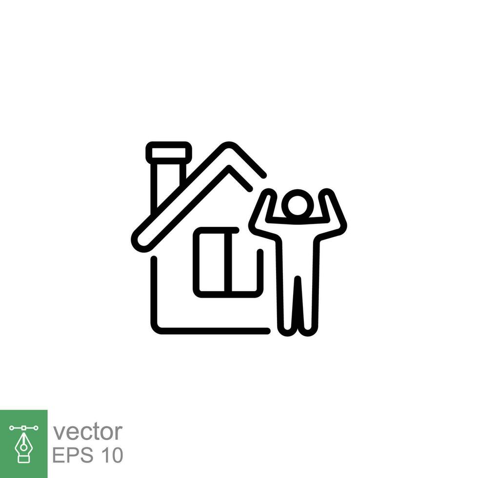 Home workout icon. Simple outline style. Gym, exercise, house training, active, fitness, fit, sport concept. Thin line symbol. Vector illustration isolated on white background. EPS 10.