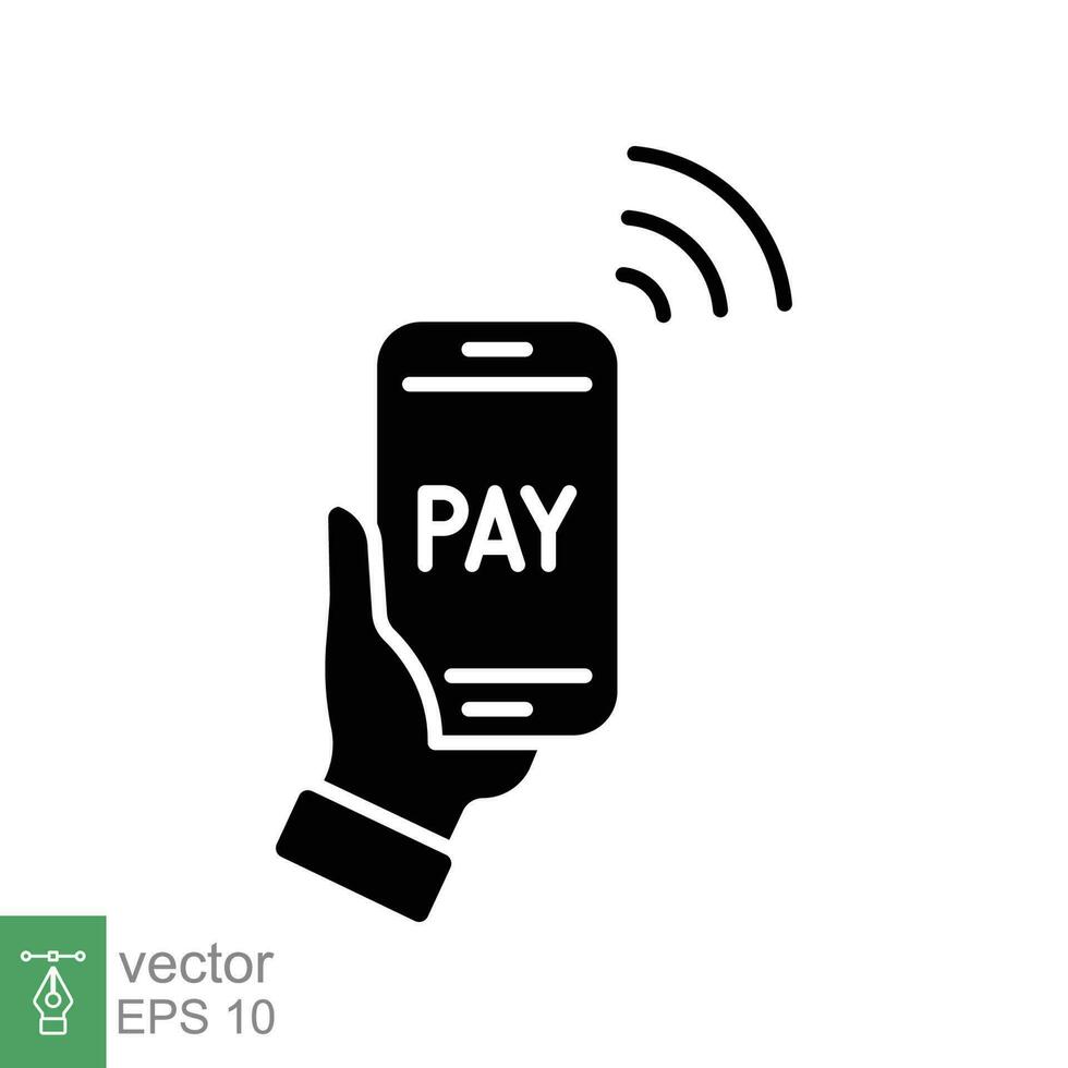 Online payment with smartphone icon. Simple solid style. Digital payment with phone, technology concept. Black silhouette, glyph symbol. Vector illustration isolated on white background. EPS 10.