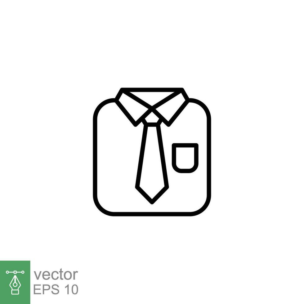 Uniform icon. Simple outline style. Formal dress code, tie, necktie, professional shirt, business suit concept. Thin line symbol. Vector illustration isolated on white background. EPS 10.