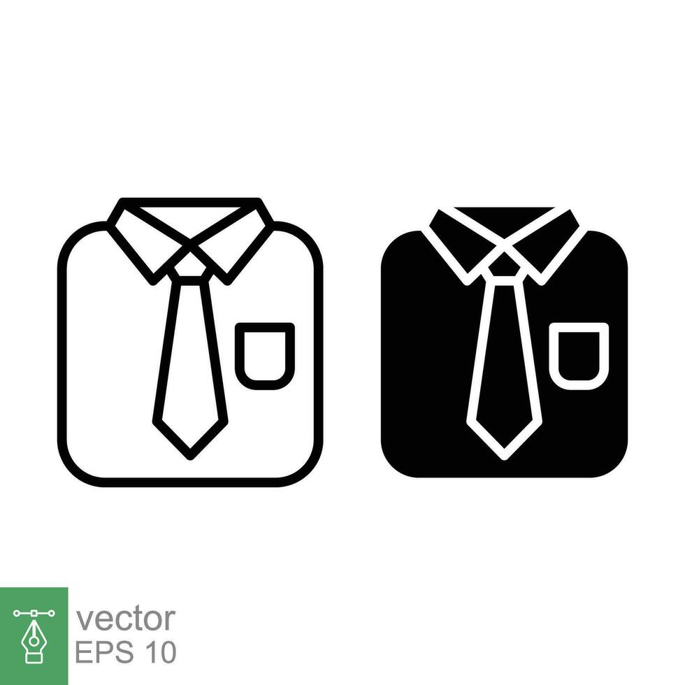 Uniform icon. Simple outline and solid style. Formal dress code, tie, necktie, professional business suit concept. Thin line and glyph symbol. Vector illustration isolated on white background. EPS 10.