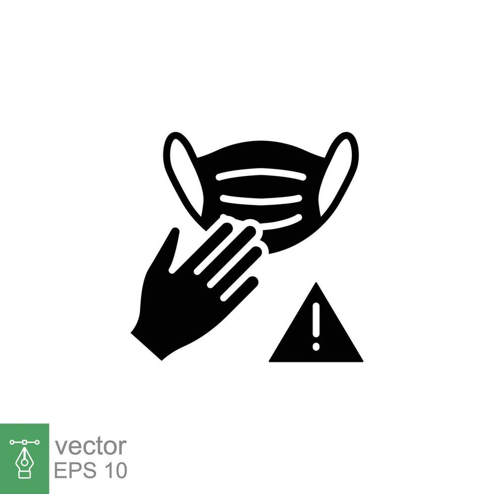 Avoid touching mask surface icon. Simple solid style. Do not touch, forbidden, hand, medical, safety concept. Black silhouette, glyph symbol. Vector illustration isolated on white background. EPS 10.