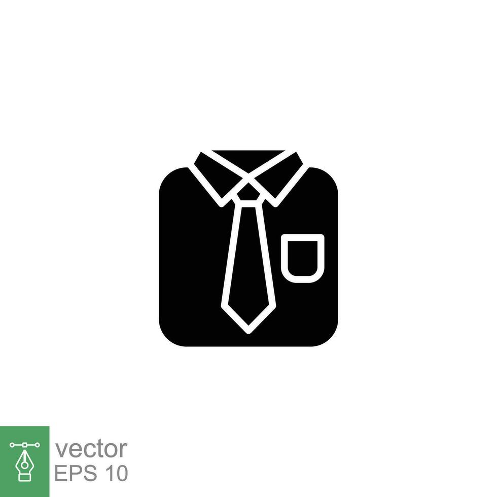 Uniform icon. Simple solid style. Formal dress code, tie, necktie, professional shirt, business suit concept. Black silhouette, glyph symbol. Vector illustration isolated on white background. EPS 10.