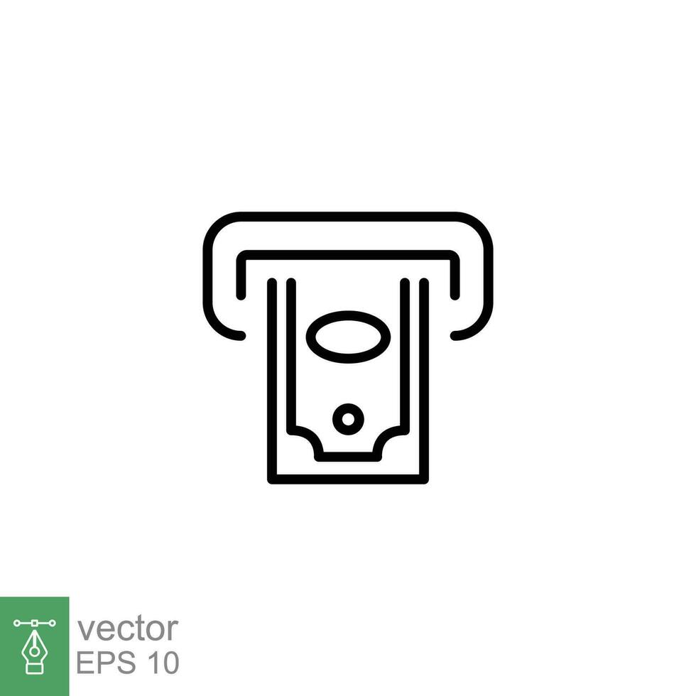Cash withdrawal icon. Simple outline style. Withdraw, deposit, money, atm, machine, finance, business concept. Thin line symbol. Vector illustration isolated on white background. EPS 10.