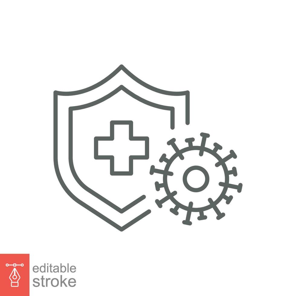 Immune system icon. Simple outline style. Virus, germ protection, hygiene shield, healthy, safe concept. Thin line symbol. Vector illustration isolated on white background. Editable stroke EPS 10.