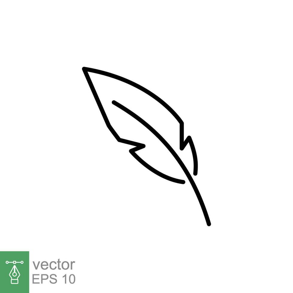 Feather pen icon. Simple outline style. Ink, vintage, quill, plume, history concept. Thin line symbol. Vector illustration isolated on white background. EPS 10.