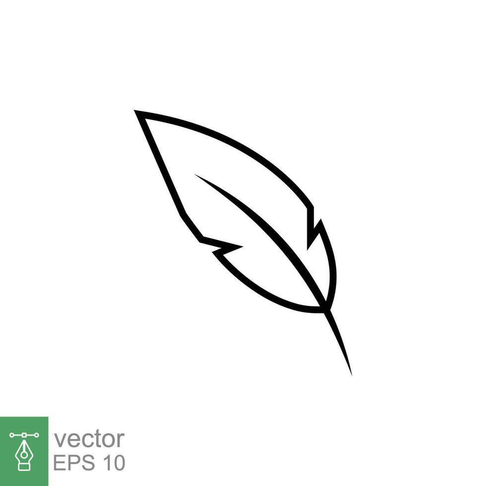 Feather pen icon. Simple outline style. Ink, vintage, quill, plume, history concept. Thin line symbol. Vector illustration isolated on white background. EPS 10.