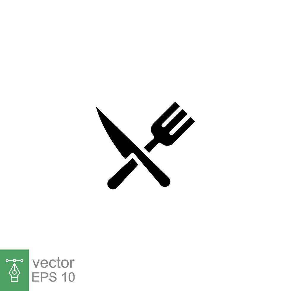 Cutlery icon. Simple solid style. Fork and knife, silverware, tableware, restaurant business concept. Black silhouette, glyph symbol. Vector illustration isolated on white background. EPS 10.