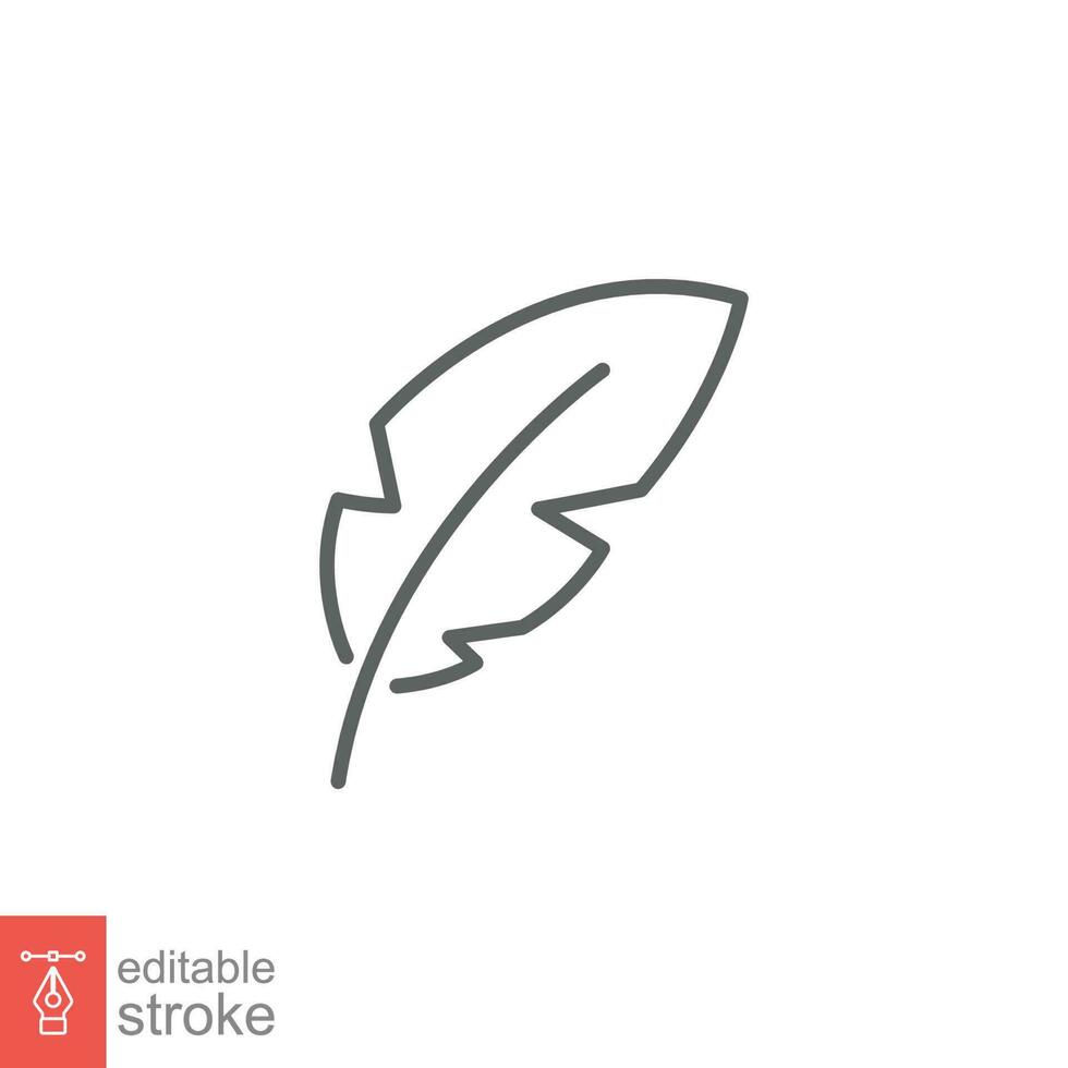 Feather pen icon. Simple outline style. Ink, vintage, quill, plume, history concept. Thin line symbol. Vector illustration isolated on white background. Editable stroke EPS 10.