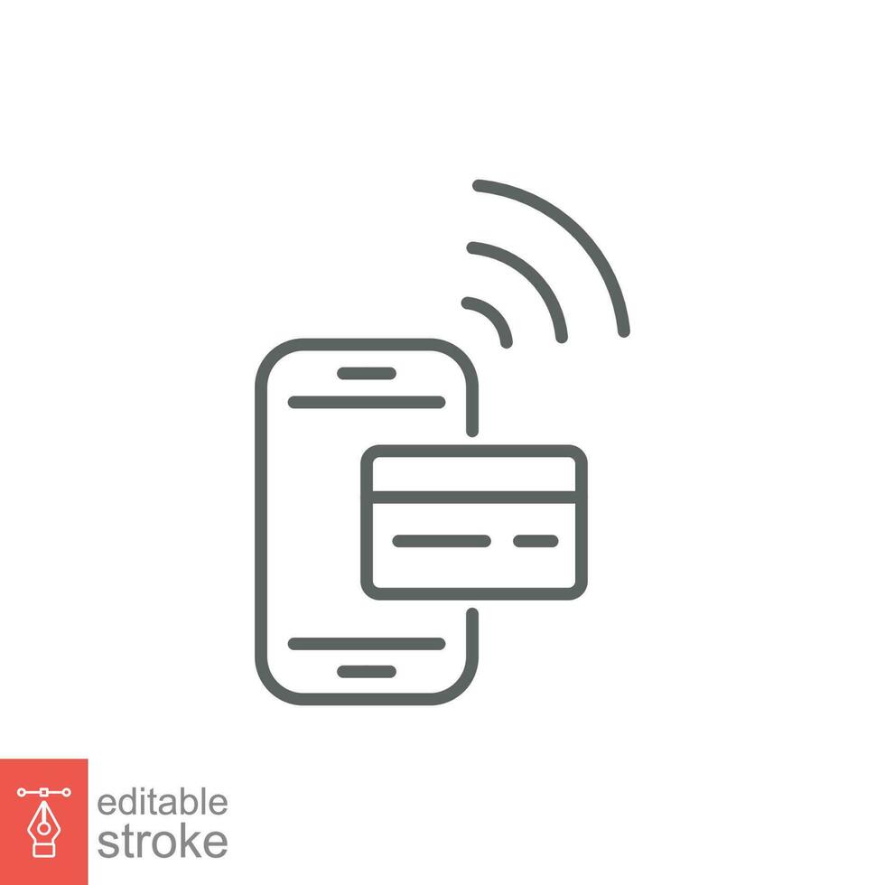 Online payment with smartphone icon. Simple outline style. Digital payment with phone, technology concept. Thin line symbol. Vector illustration isolated on white background. Editable stroke EPS 10.